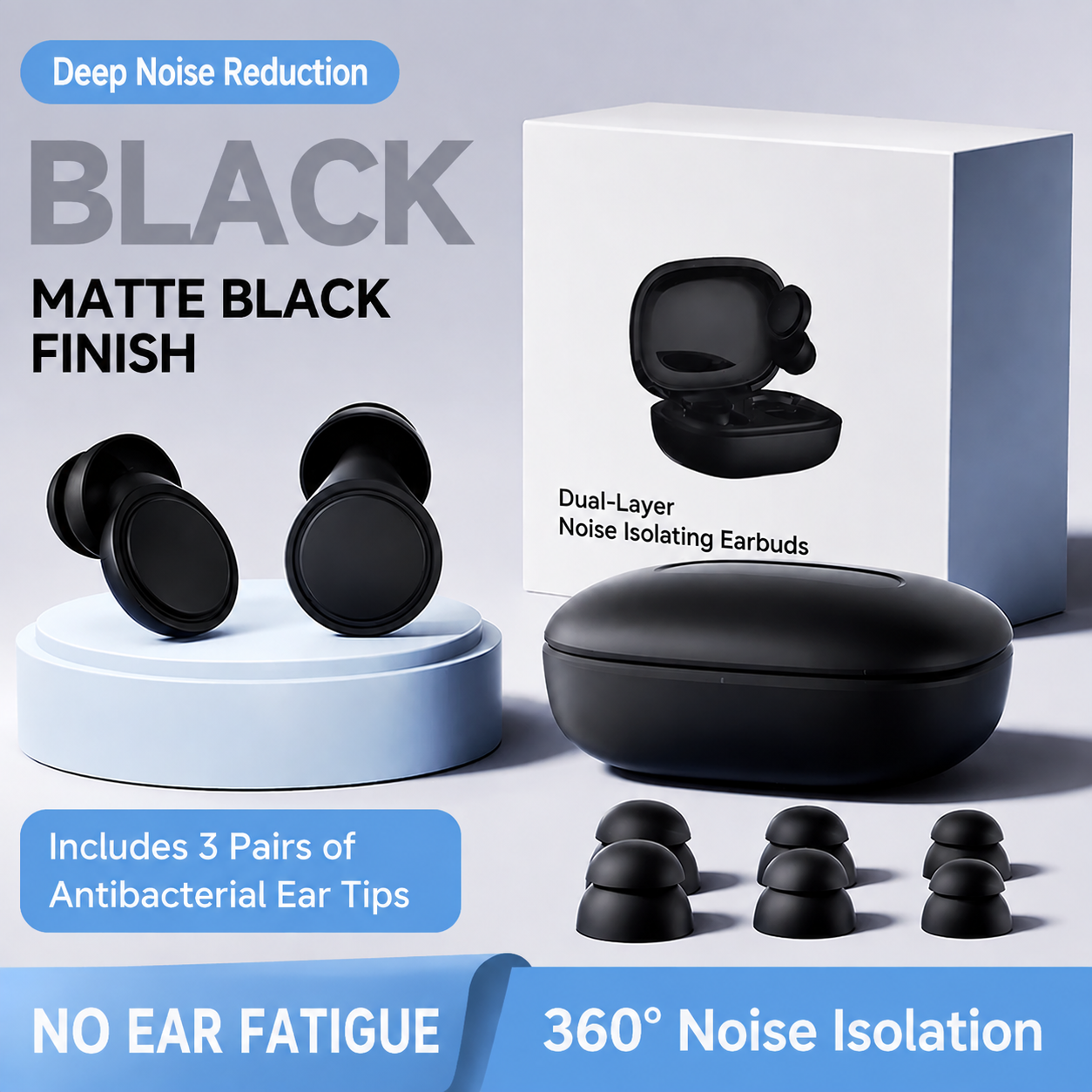 Reusable Silicone Noise Isolating Earplugs with Carry Case