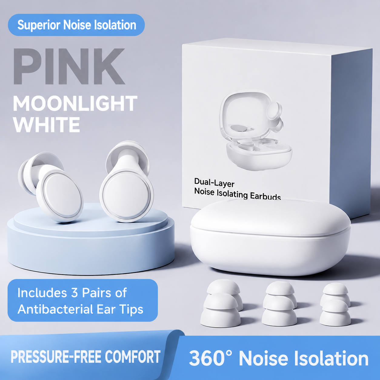 Reusable Silicone Noise Isolating Earplugs with Carry Case